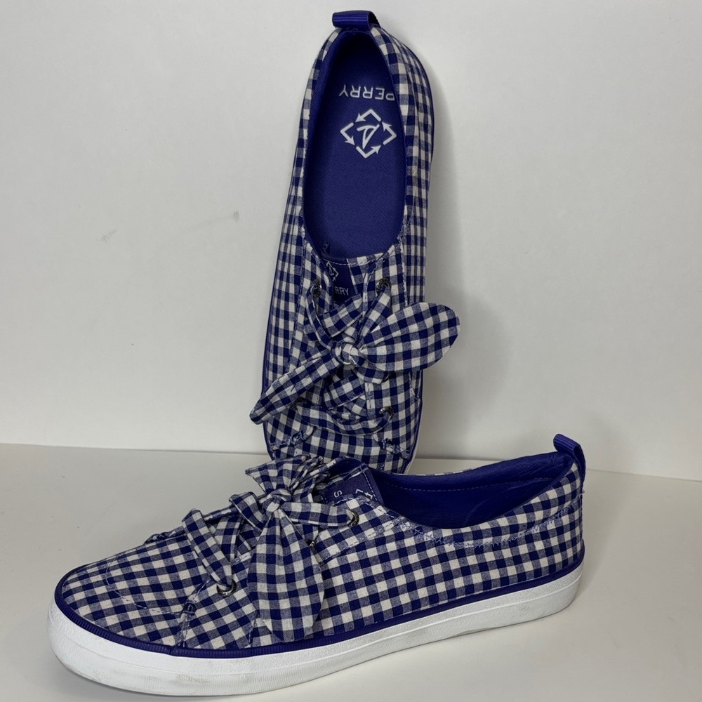 Sperry size 11 Navy Checkered Slip-On Shoes with bows
